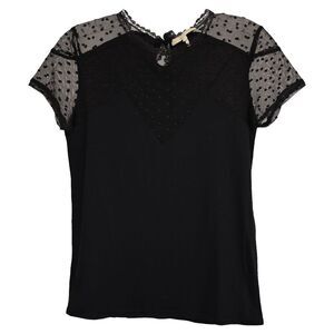 Maje Tribor Sheer Mesh Detail Top in Black Cotton